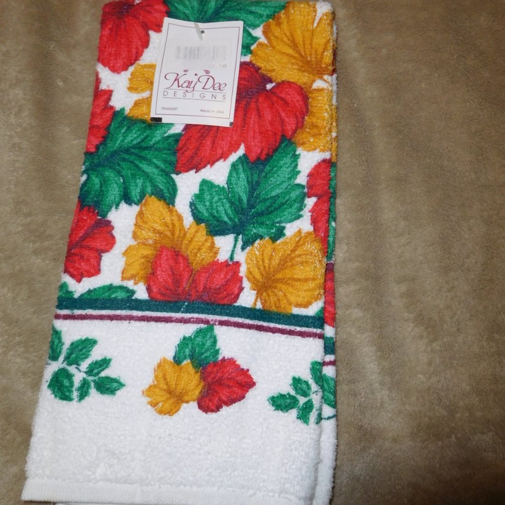 nWT CANNON KAY DEE DESIGNS FALL LEAVES KITCHEN TOWEL HAND TOWEL
